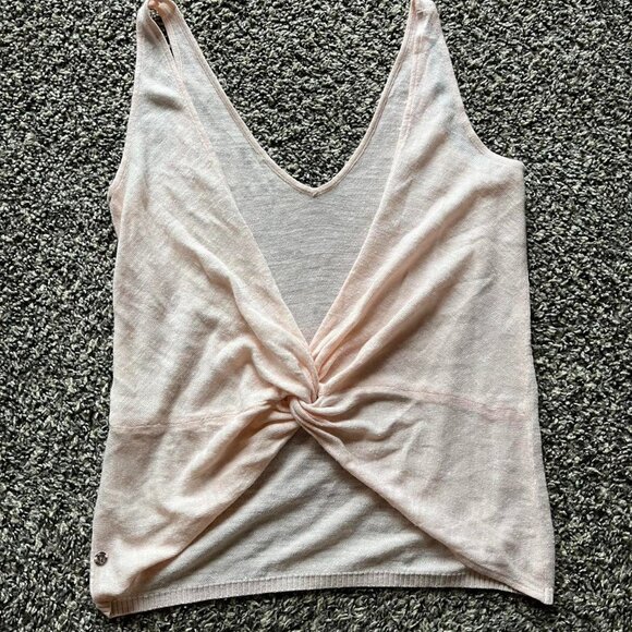 Lululemon Pink Knit Tank Top Sleeveless Knotted Womens S-M Low Cut Back Sheer - Picture 1 of 7